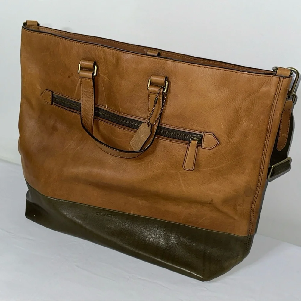 Coach Brown and Green Leather Briefcase